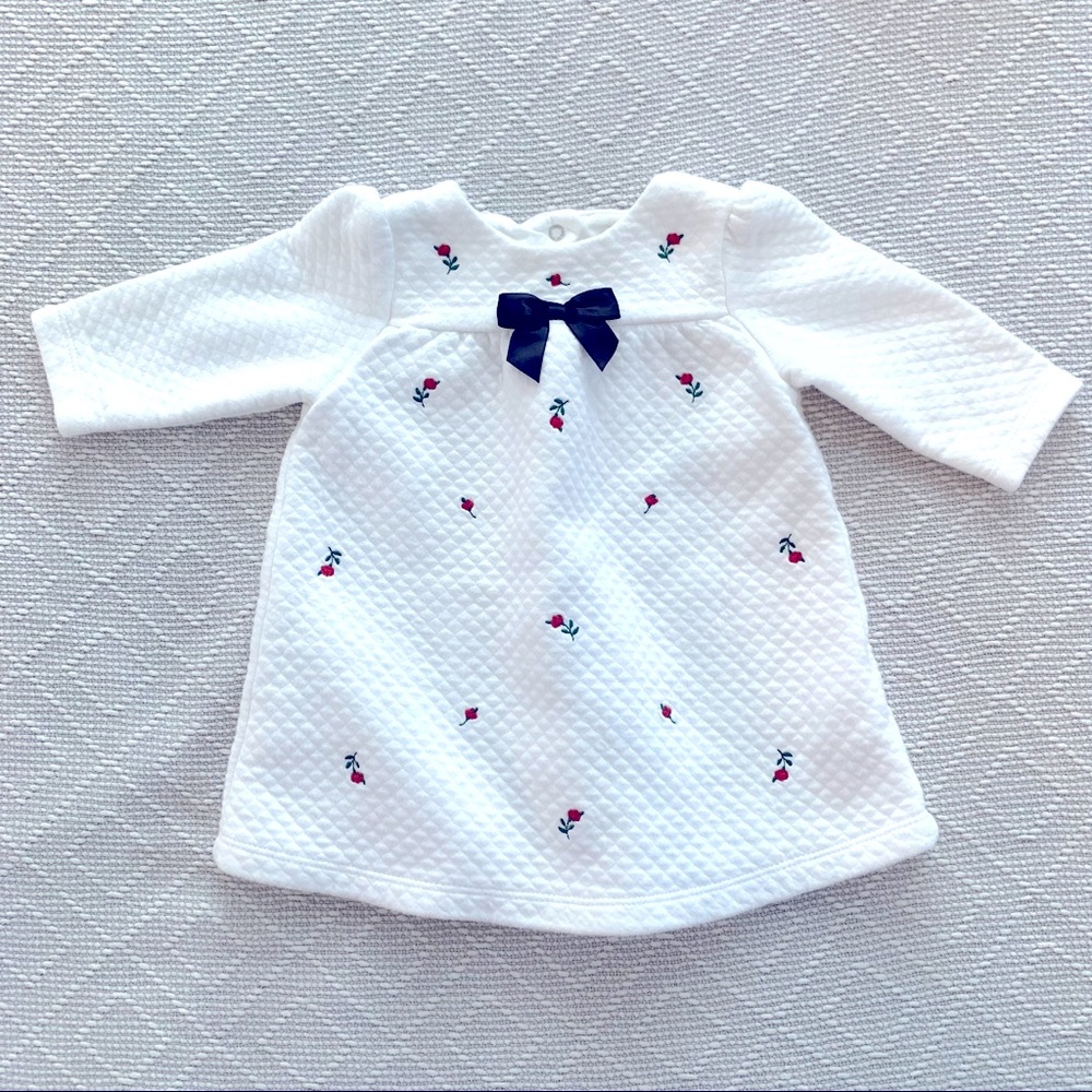 Quilted Long-Sleeve Dress 9M White with Embroidered  Roses
